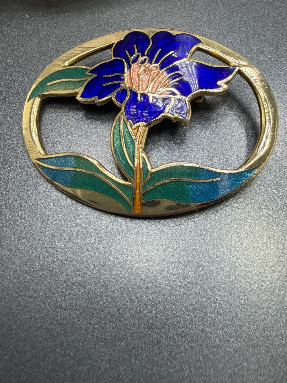 Vintage Cloisonné Blue Flower Brooch #150clo